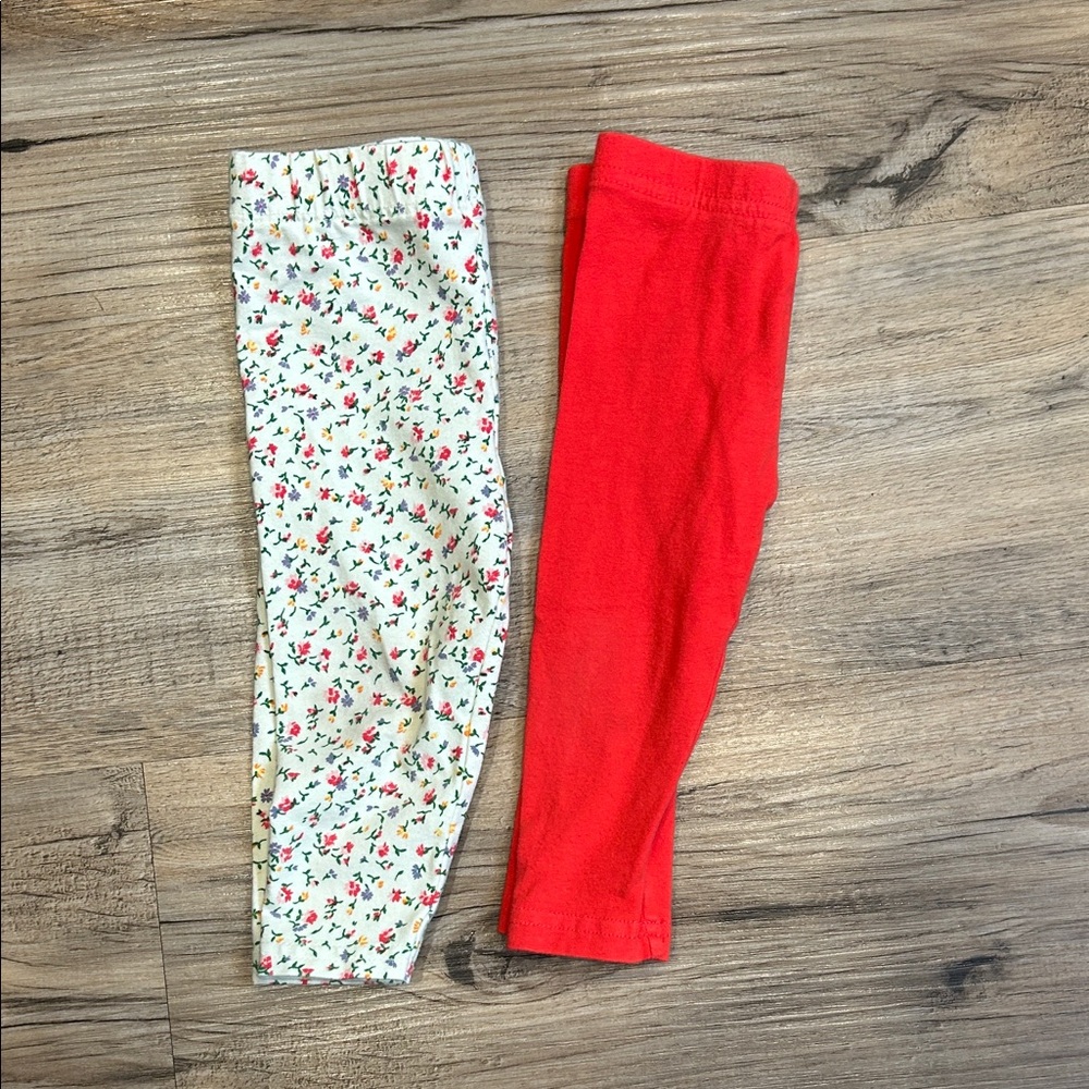 Floral and Red Kids Leggings- 2 pair
